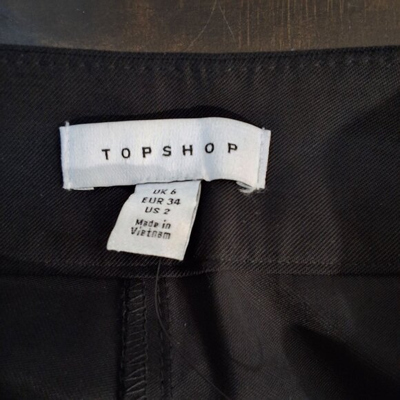 Top Shop High-Rise Wide-Leg Black Trousers With Front Pleats & Pockets Professi - Picture 7 of 8